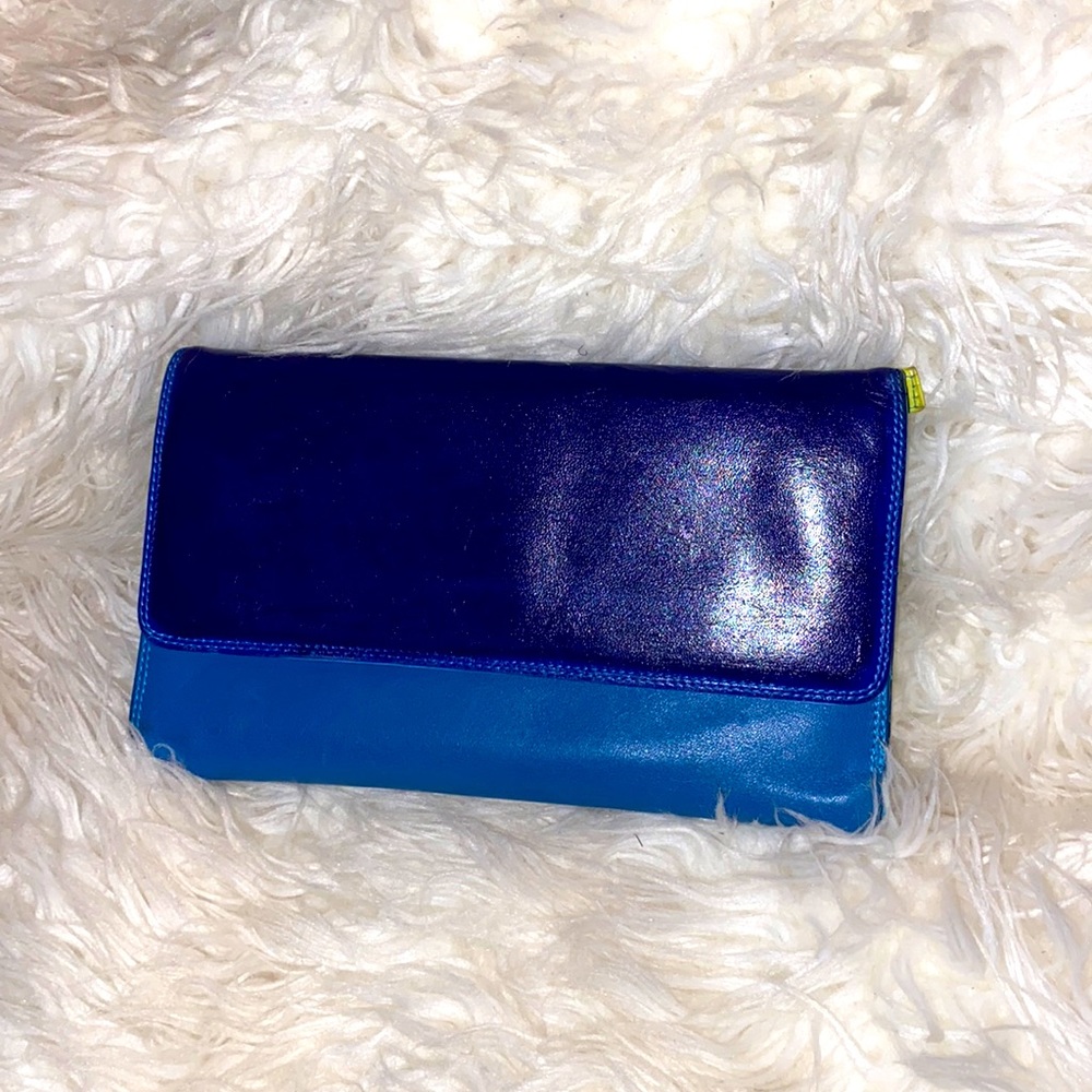 Blue Two-Tone Leather Clutch Wallet